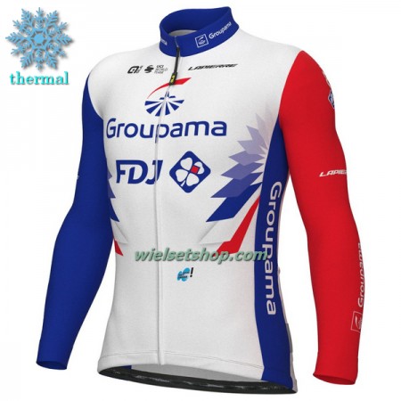 Wielershirt 2022 Groupama-FDJ Winter Thermal Fleece - Wit Blauw
